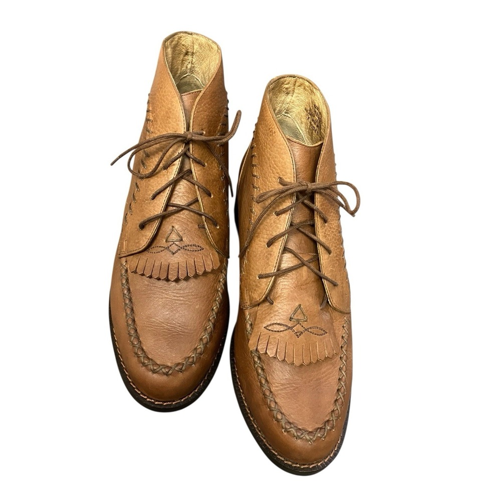 Ariat Leather Kiltie Festival Western Ankle Boots Made In Brazil Moc Toe‎ Tan 8 - Picture 3 of 16